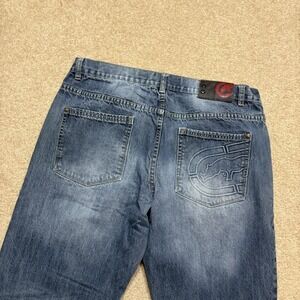 Y2K Ecko Unltd Jeans Mens 34x30.5 Blue Slim Straight Denim Pants Mid Rise Logo